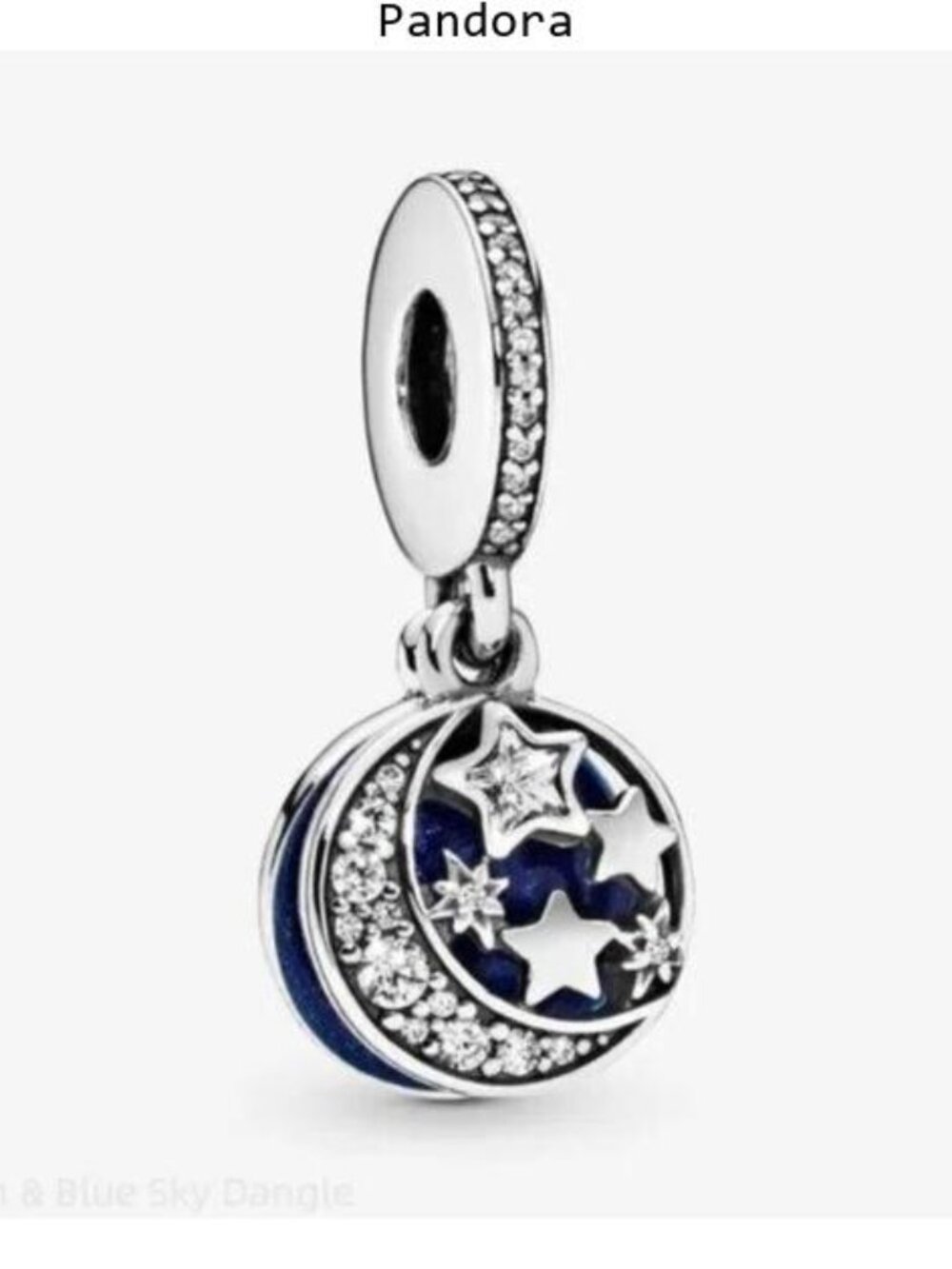 Pandora Silver Moon & Stars Blue Dangle Charm